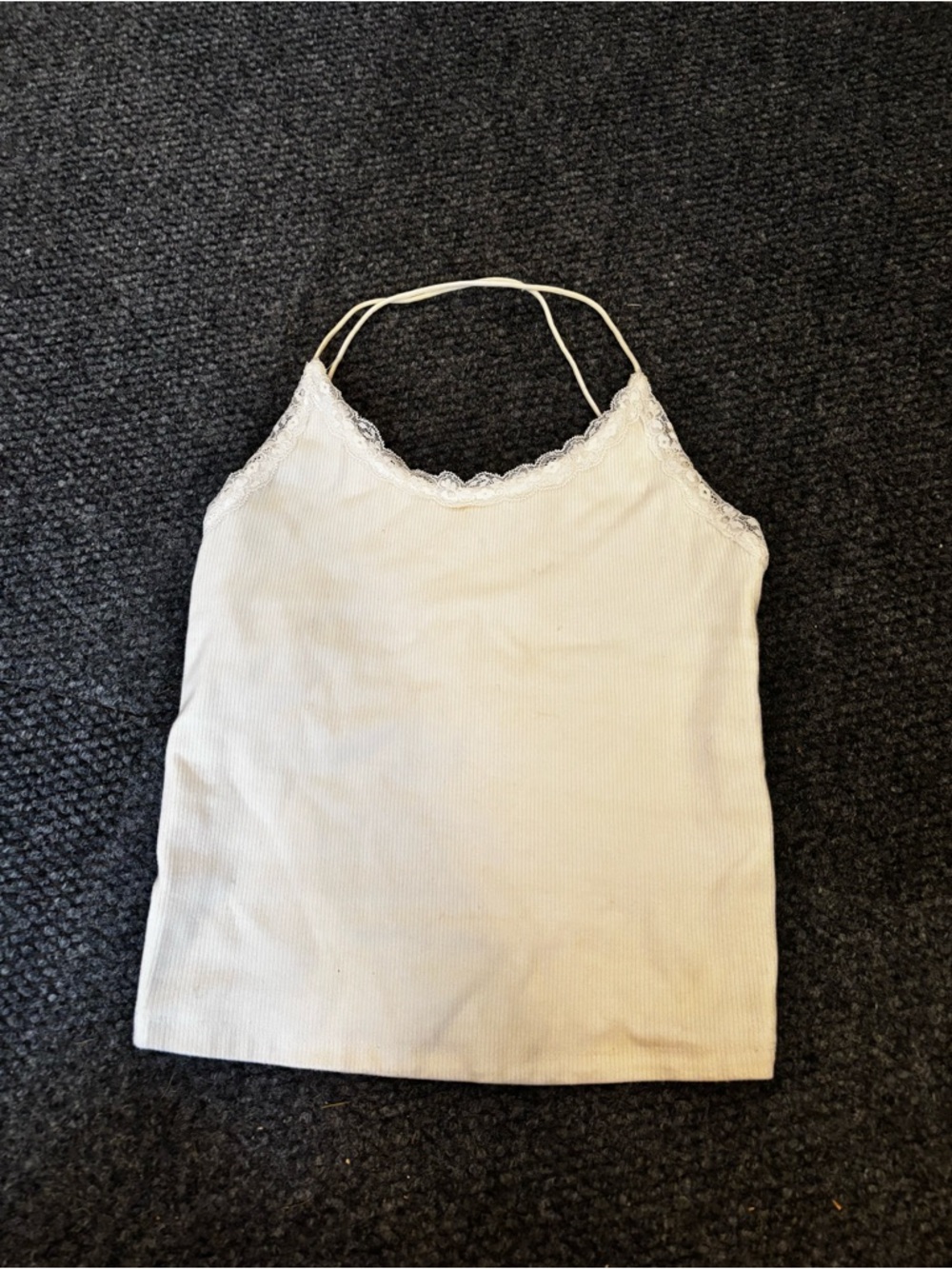 American Eagle Outfitters Cream Ribbed Lace-Trim Cami